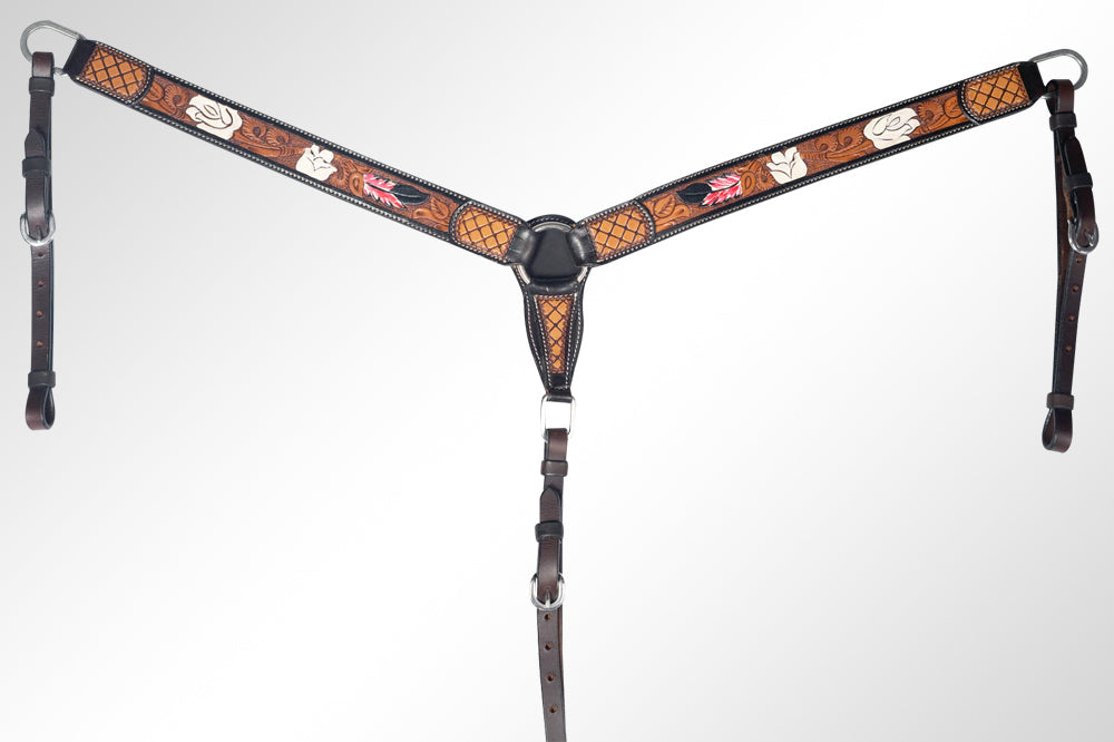American Darling ADEE304-BC Western Horse Floral Breast Collor Genuine Leather Tan