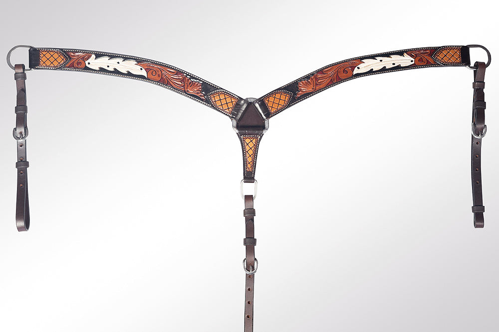 AMERICAN DARLING Western Horse Breast Collar Hand Carved Leather Dark Brown