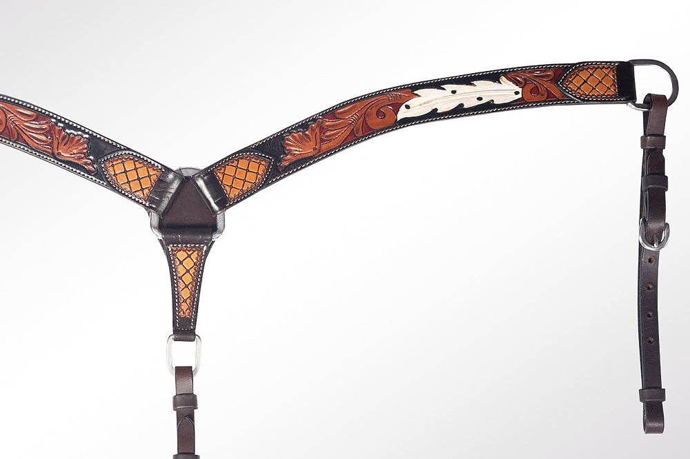 AMERICAN DARLING Western Horse Breast Collar Hand Carved Leather Dark Brown