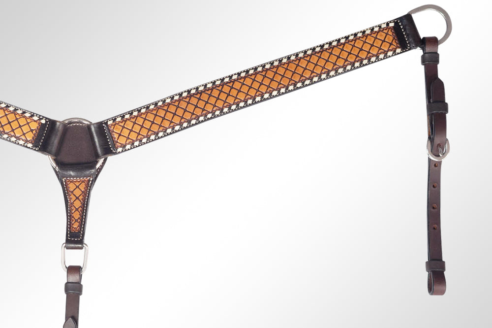 AMERICAN DARLING Western Horse Breast Collar Hand Carved American Leather Tan