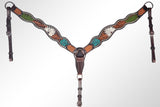 AMERICAN DARLING Western Horse Breast Collar Hand Carved Leather Dark Brown
