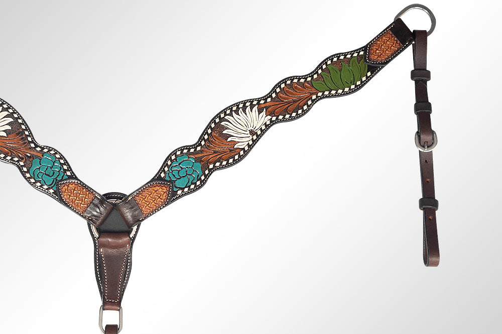 AMERICAN DARLING Western Horse Breast Collar Hand Carved Leather Dark Brown