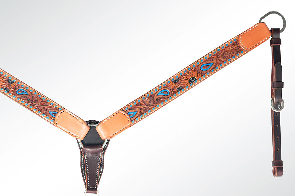 AMERICAN DARLING Western Horse Breast Collar Hand Carved American Leather Tan