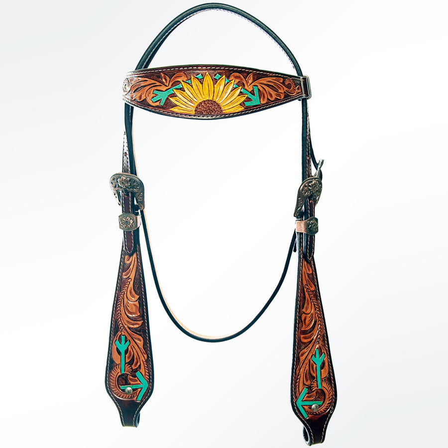 American Darling Western Horse Floral Headstall Genuine Leather Brown - Uhorse