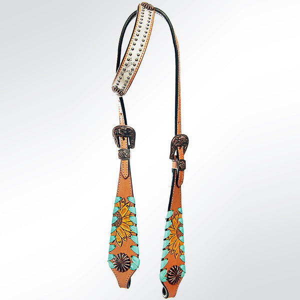 Têtière Western HILASON Une Oreille – Cuir Américain Floral – Neuve
