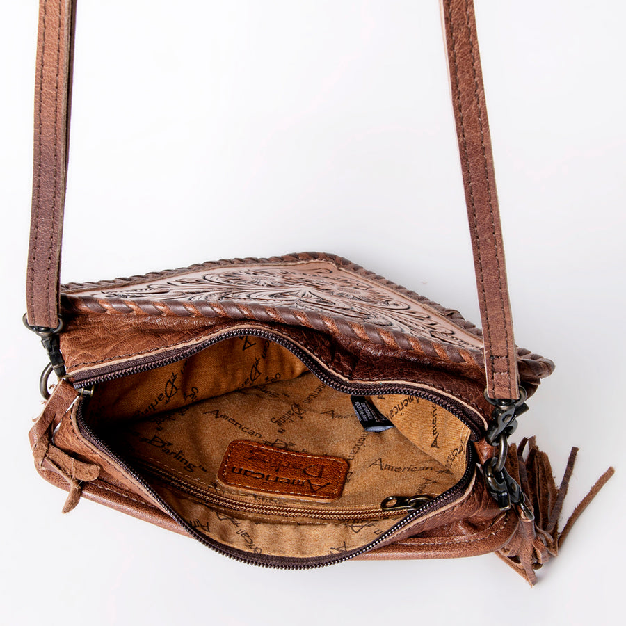 American Darling Cross body Bag Hand Tooled Floral Carved Genuine Leather Western Purse with YKK Zipper