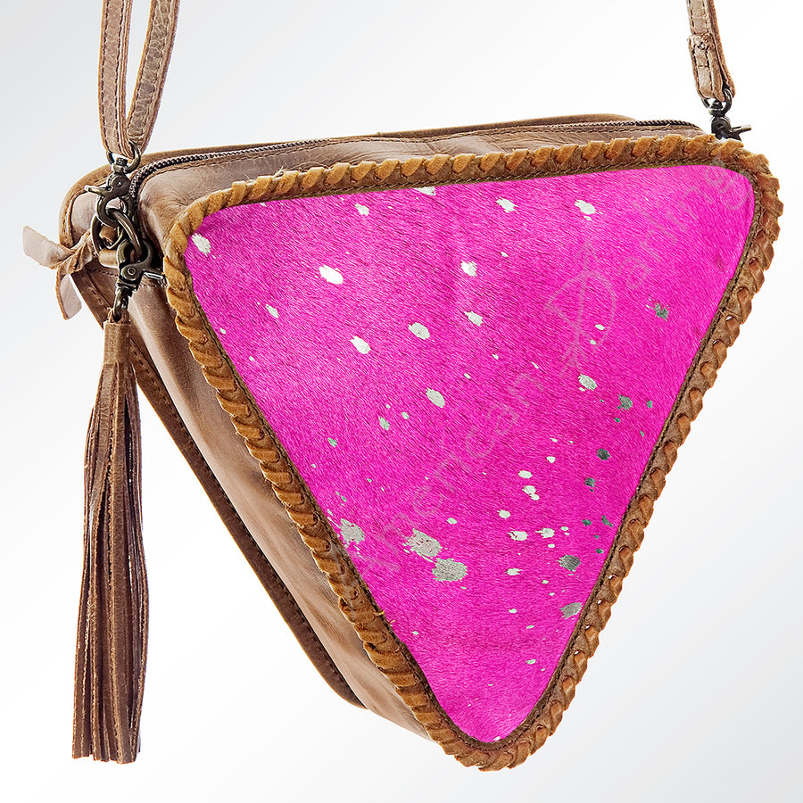 American Darling Hair-On Cowhide Western Leather Cross body Bag with Braided Edge - Uhorse