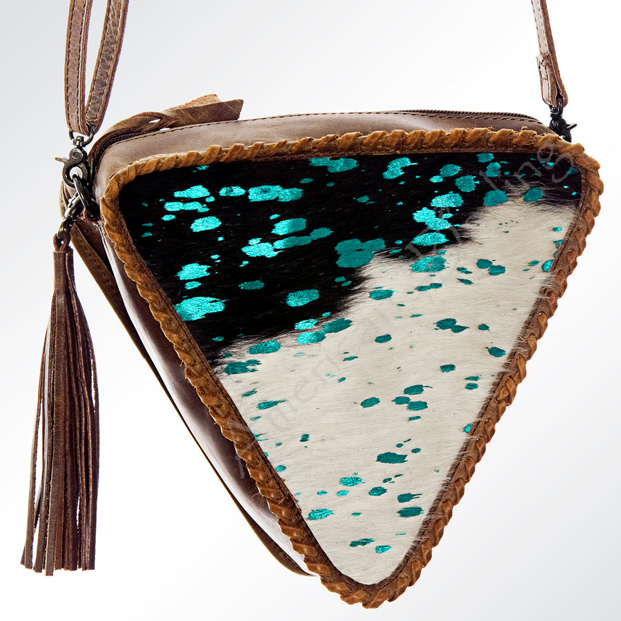 American Darling Hair-On Cowhide Western Leather Cross body Bag with Braided Edge - Uhorse