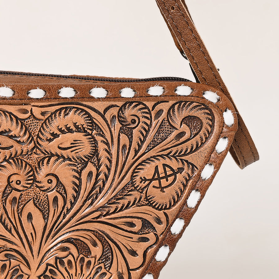 American Darling Cross body Bag Hand Tooled Floral Carved Genuine Leather Western Purse with YKK Zipper