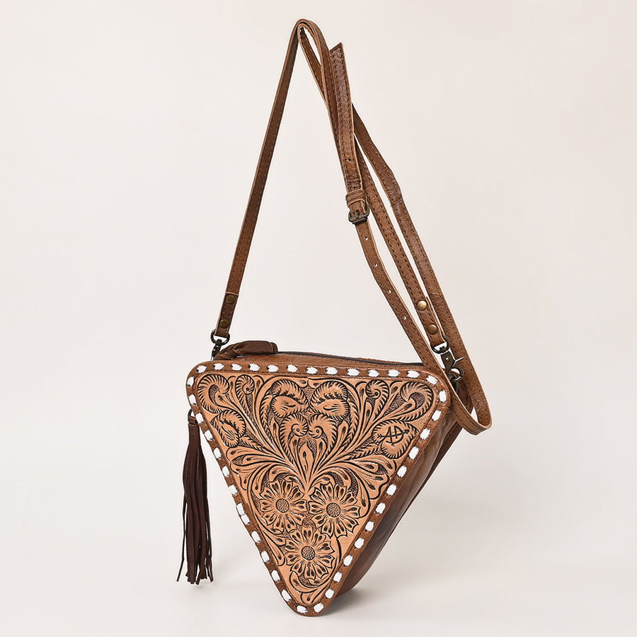 American Darling Hand Tooled Floral Carved Western Leather Cross body Bag - Uhorse