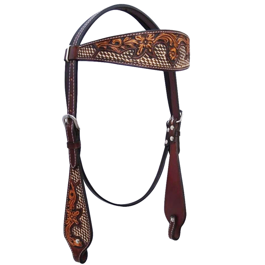 Bar H Equine American Leather Horse Saddle Tack Headstall Brown - Uhorse