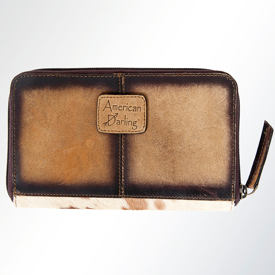 American Darling Organiser Hair-On Cowhide Genuine Vegetable Tanned Leather Western Zip Around Wallet 4.5in X 8in X 1in