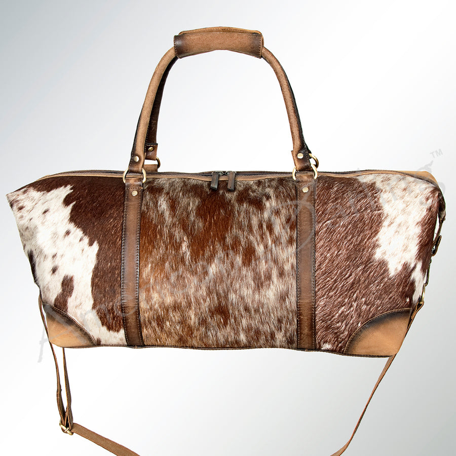 American Darling Duffel Bag Hair-On Cowhide Genuine Vegetable Tanned Leather Travel Bag for Weekend Trips 10in X 20in X 11in