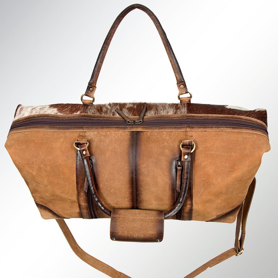 American Darling Duffel Bag Hair-On Cowhide Genuine Vegetable Tanned Leather Travel Bag for Weekend Trips 10in X 20in X 11in