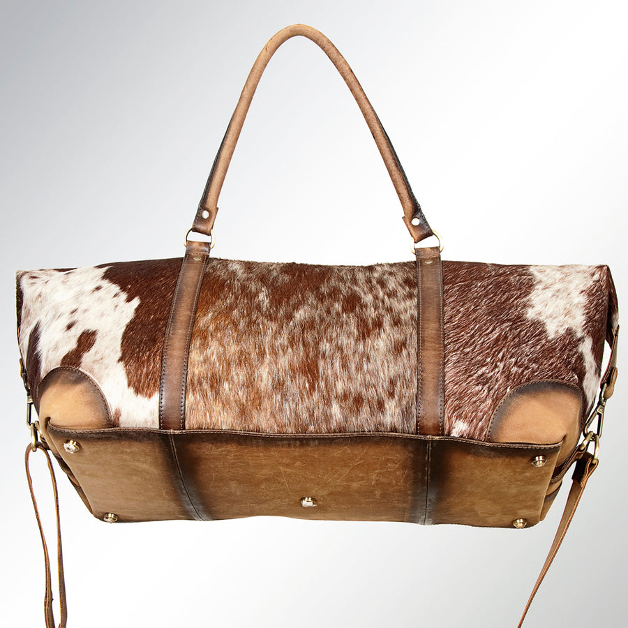 American Darling Duffel Bag Hair-On Cowhide Genuine Vegetable Tanned Leather Travel Bag for Weekend Trips 10in X 20in X 11in
