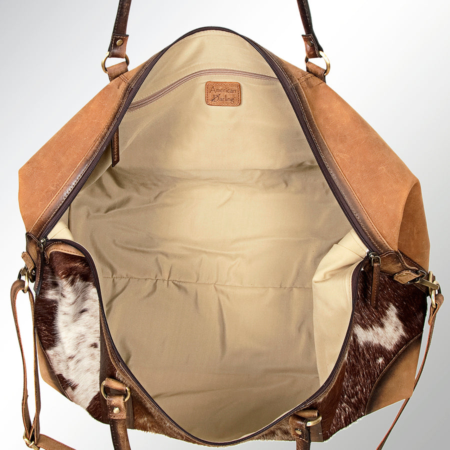 American Darling Duffel Bag Hair-On Cowhide Genuine Vegetable Tanned Leather Travel Bag for Weekend Trips 10in X 20in X 11in
