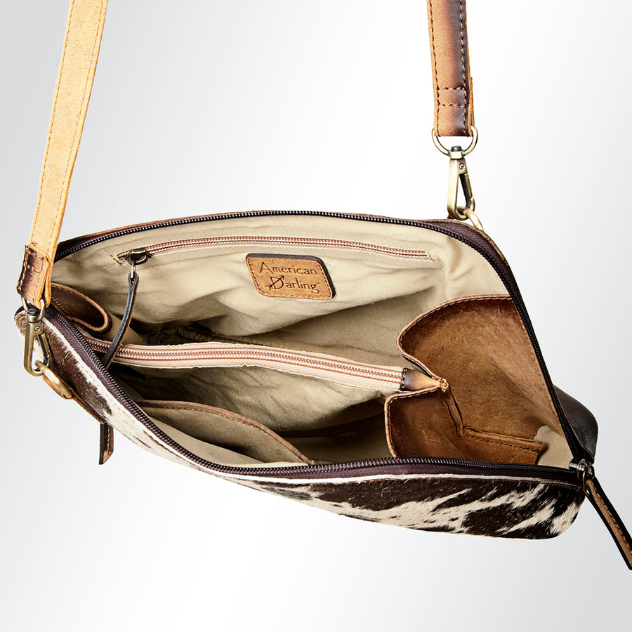 American Darling Cross body Bag Hair-On Cowhide Genuine Vegetable Tanned Leather Western Purse 8in X 11in X 3in