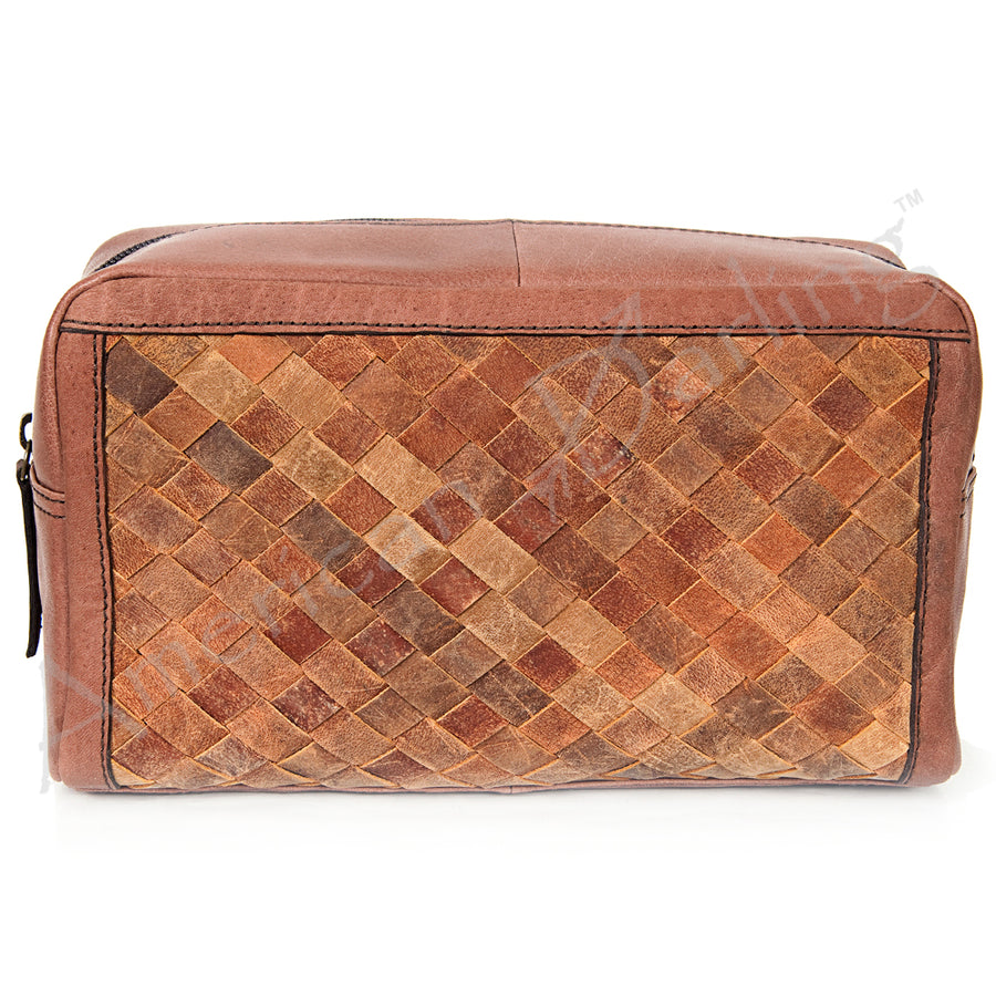 American Darling Toiletry Bag Handcrafted Basket Weave Genuine Vegetable Tanned Full Grain Leather 6.5in X 10.25in X 3in
