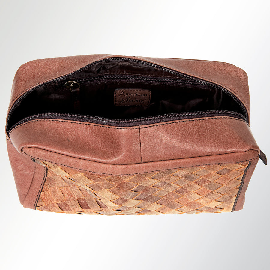 American Darling Toiletry Bag Handcrafted Basket Weave Genuine Vegetable Tanned Full Grain Leather 6.5in X 10.25in X 3in