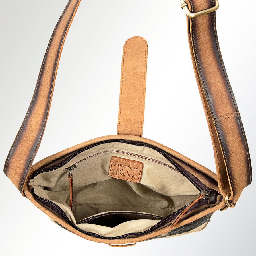 American Darling Cross body Bag Hair-On Cowhide Genuine Vegetable Tanned Leather Western Purse 8in X 9.25in X 3in