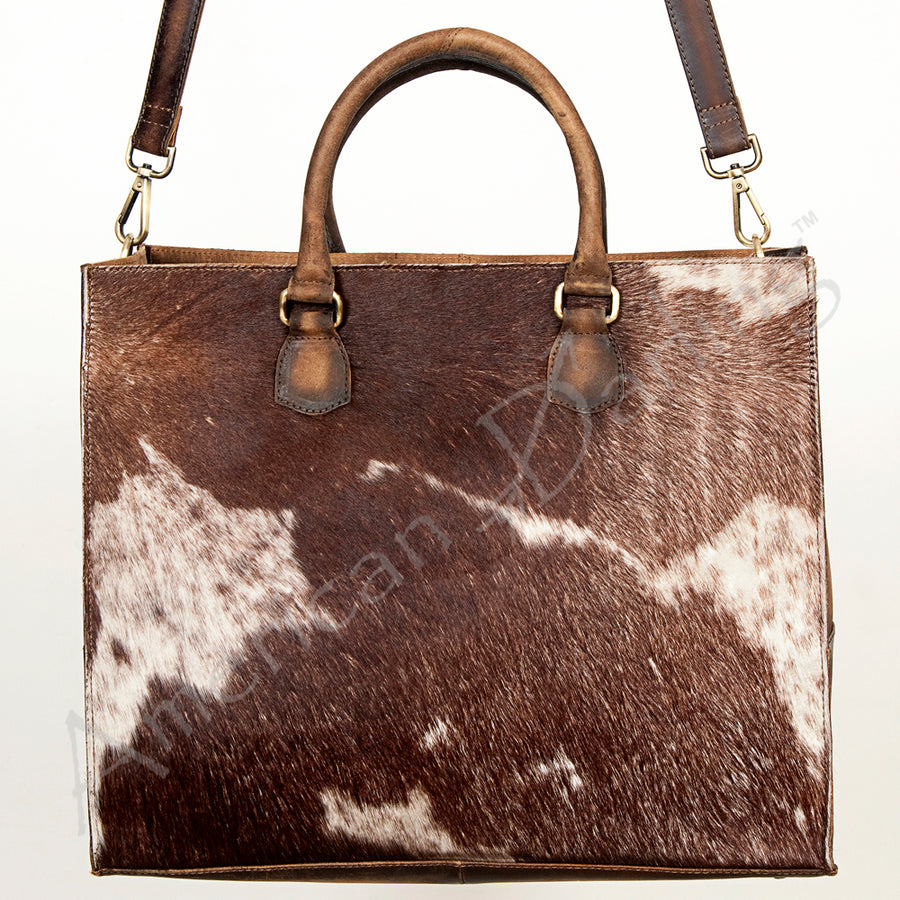 American Darling Hair-On Cowhide Tote Bag, Handcrafted Western Full Grain Leather Shoulder Bag, Large Work Travel Purse, 14in (H) X 16in (W) X 6in (D)