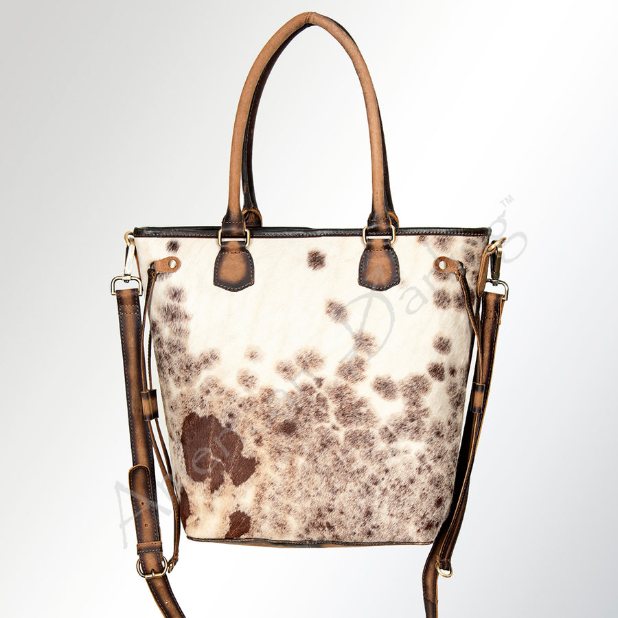 American Darling Hair-On Cowhide Tote Bag, Handcrafted Western Full Grain Leather Purse, 13in (H) X 10.5in (W) X 5in (D)
