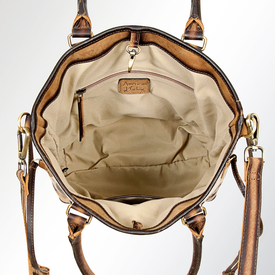 American Darling Hair-On Cowhide Tote Bag, Handcrafted Western Full Grain Leather Purse, 13in (H) X 10.5in (W) X 5in (D)