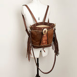 American Darling Bucket Hand Tooled Hair-On Genuine Leather Women Bag Western Handbag Purse