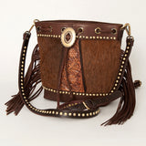 American Darling Bucket Hand Tooled Hair-On Genuine Leather Women Bag Western Handbag Purse