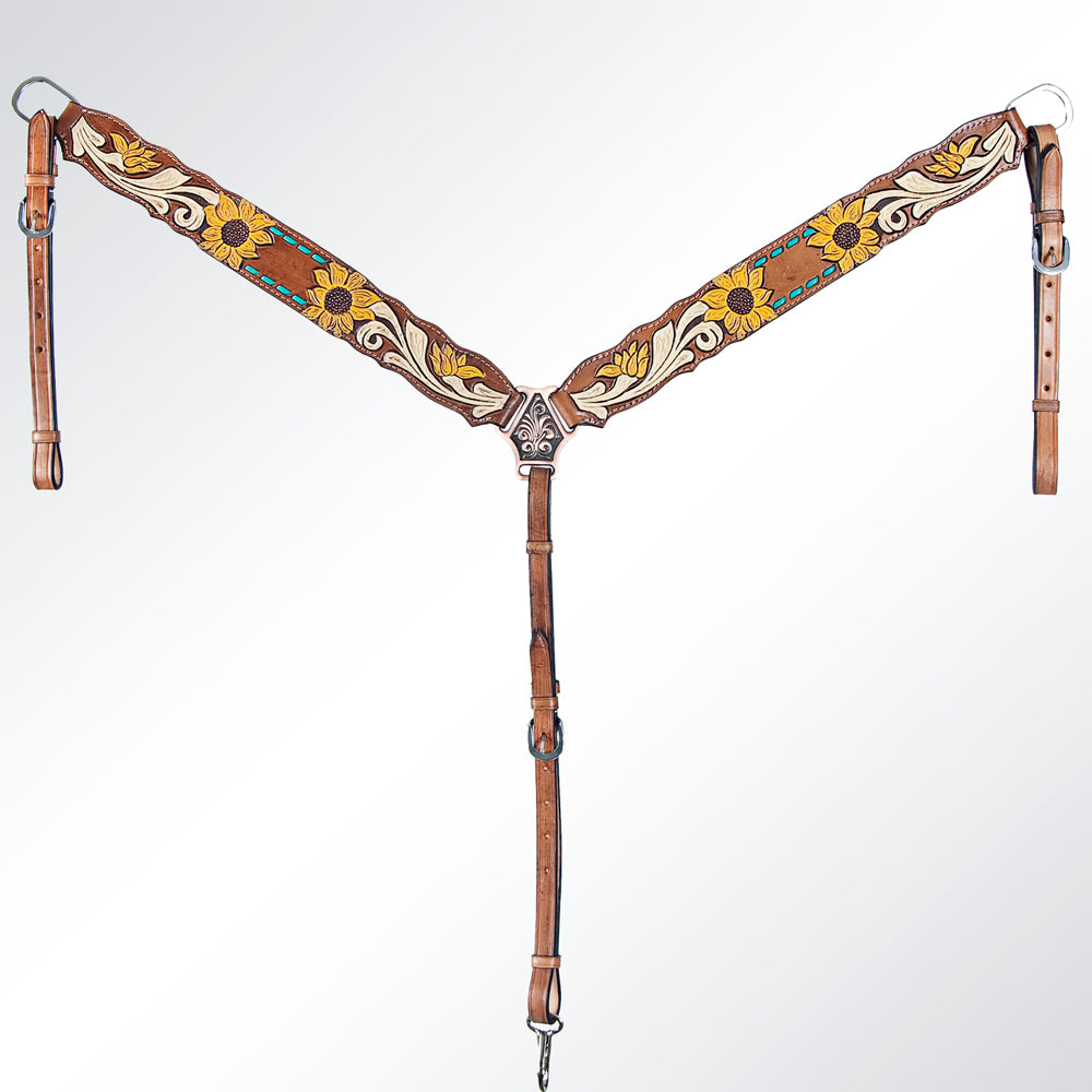 AMERICAN DARLING Western Horse One Ear Headstall Breast Collar Set Leather