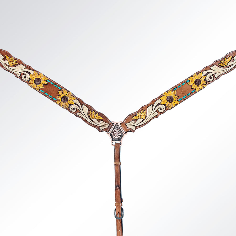 Brown leather breast collar with sunflower tooling - Uhorse