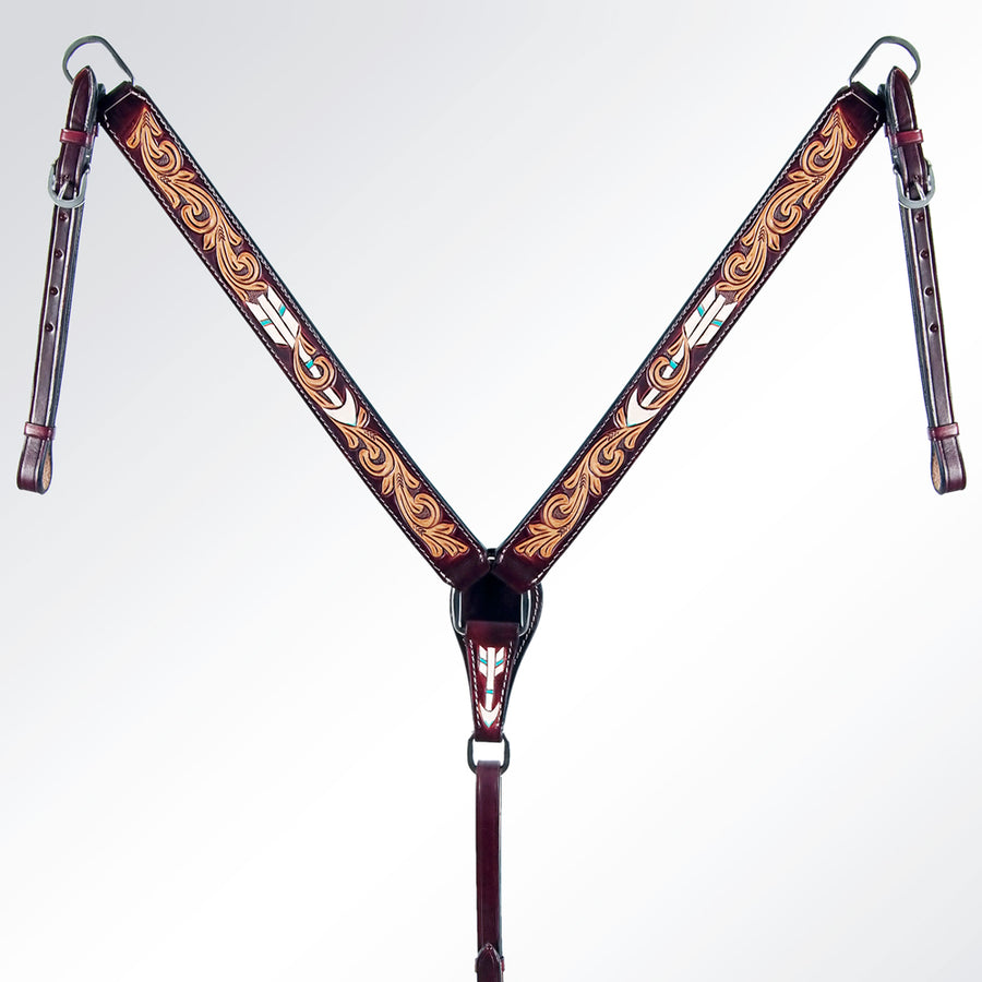 American Darling ADPAF119-BC Western Horse Floral Breast Collor Genuine Leather Tan