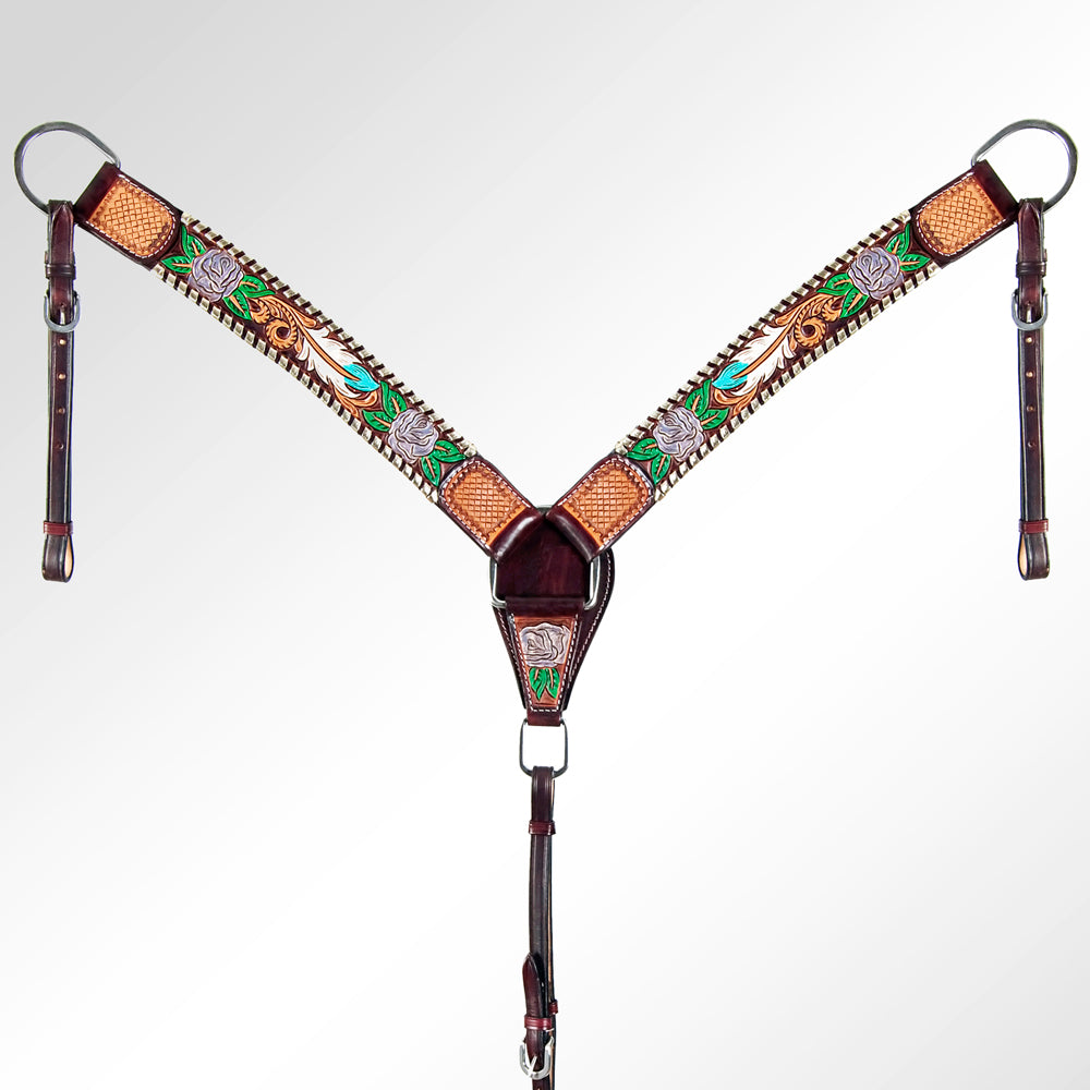 AMERICAN DARLING Western Horse Headstall Breast Collar Set Leather