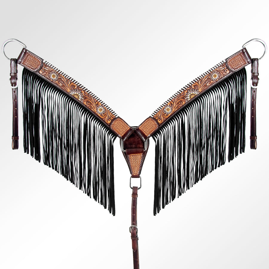 American Darling ADPAF124-BC Western Horse Floral Breast Collor Genuine Leather Tan