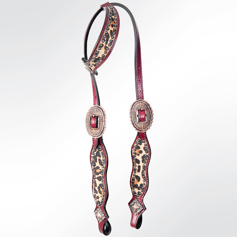 Leather western bridle with burgundy and black straps and silver conchos - Uhorse