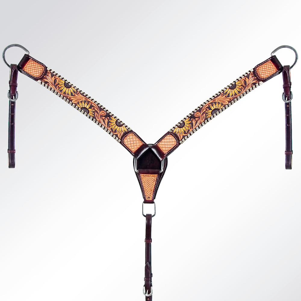 AMERICAN DARLING Western Horse Headstall Breast Collar Set Leather