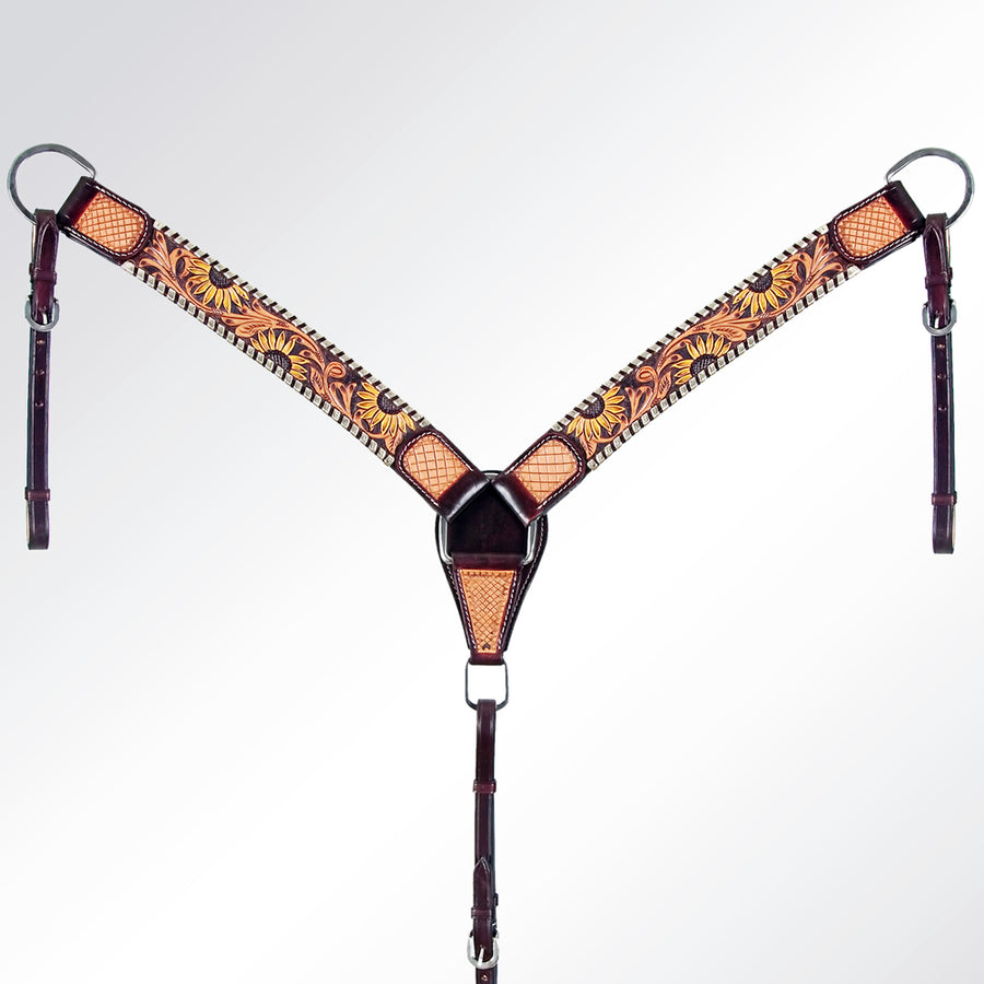AMERICAN DARLING Western Horse Headstall Breast Collar Set Leather