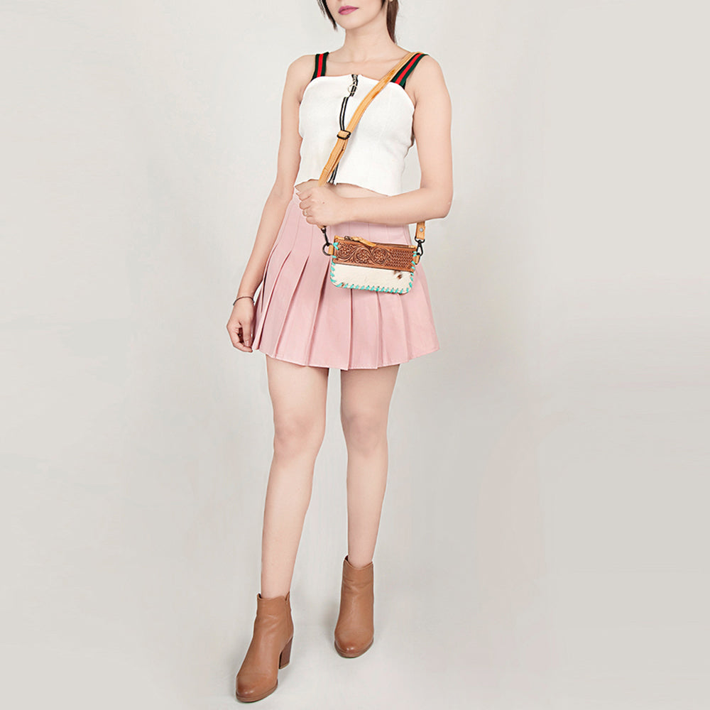 American Darling Wristlet Hand Tooled Hair On Genuine Leather Western Women Bag | Handbag Purse Travel Clutch