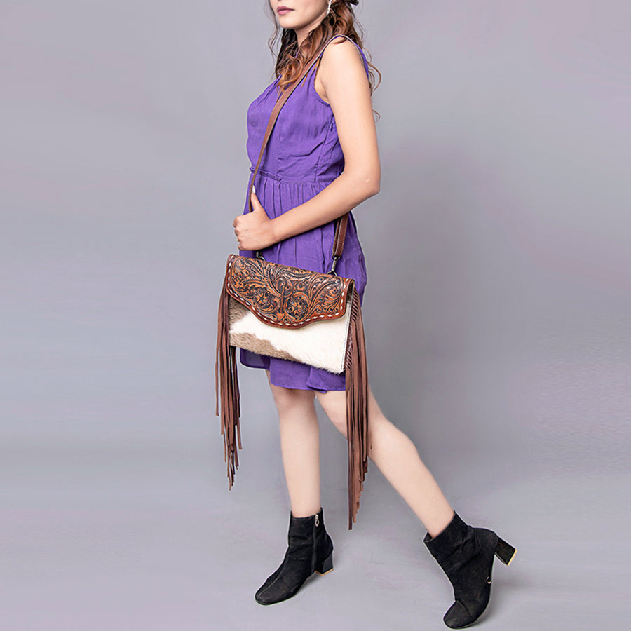 American Darling Envelope Hand Tooled Hair-On Genuine Leather Women Bag Western Handbag Purse | for Cute