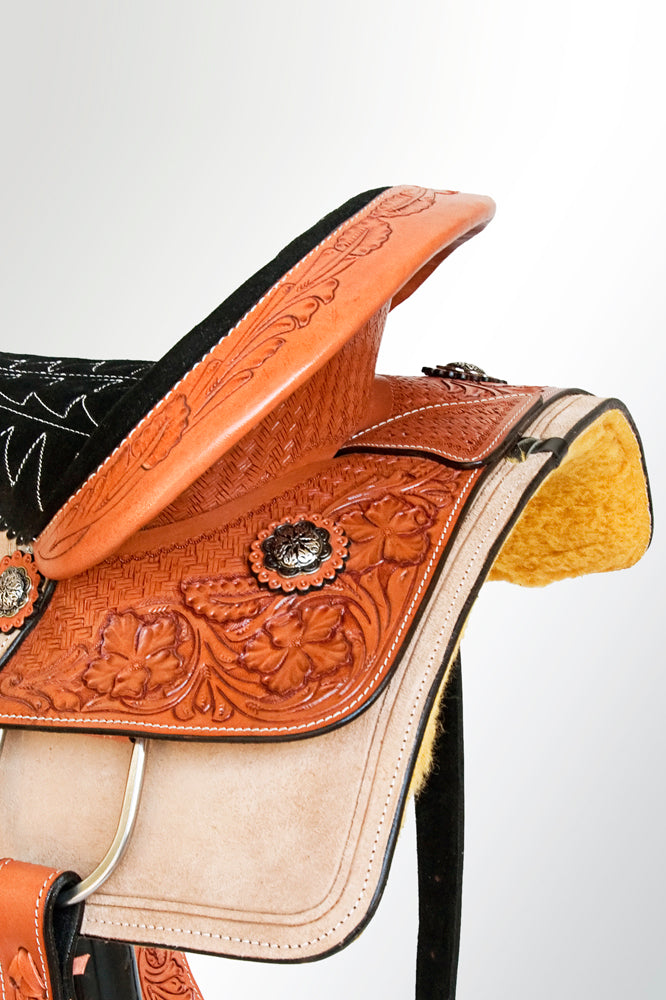 Comfytack Western Horse Ranch Roping Cowboy Saddle Genuine Leather Tack Set Tan