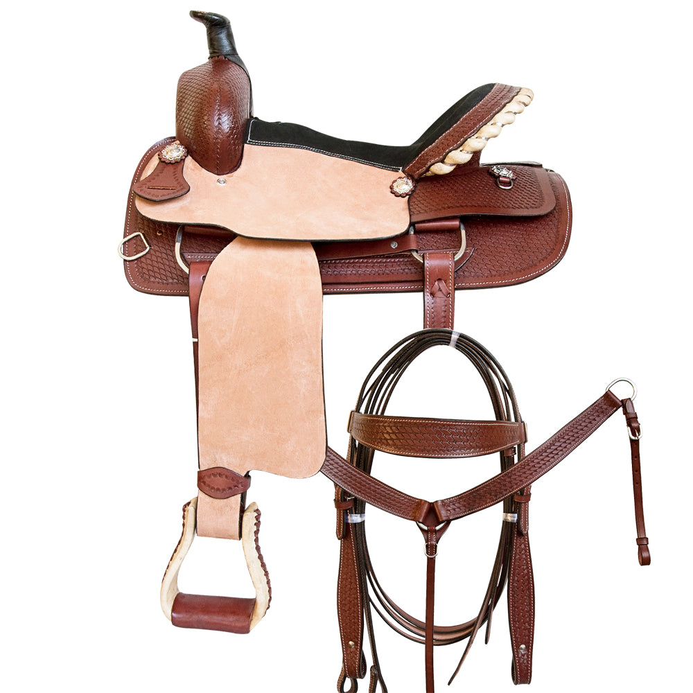 Comfytack Western Horse Ranch Roping Cowboy Saddle Leather Tack Set Brown/Tan