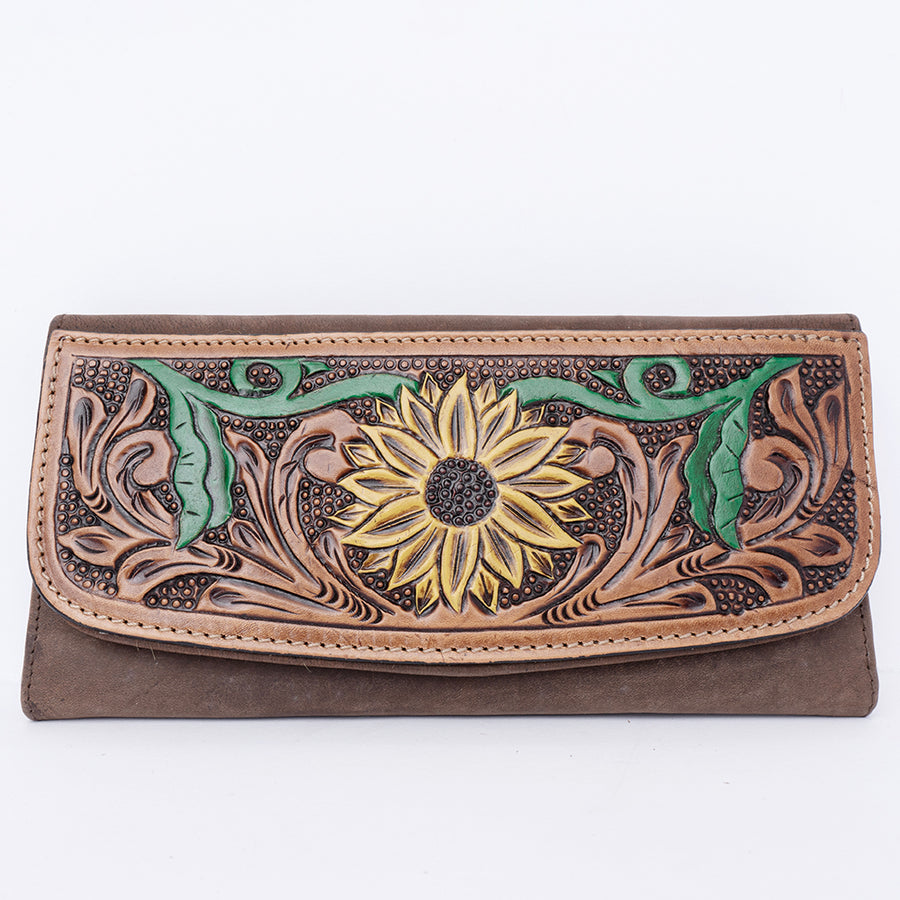American Darling Wallet Hand Tooled Leather Clutch Vegetable Tanned Western Accessory 4in x 8in
