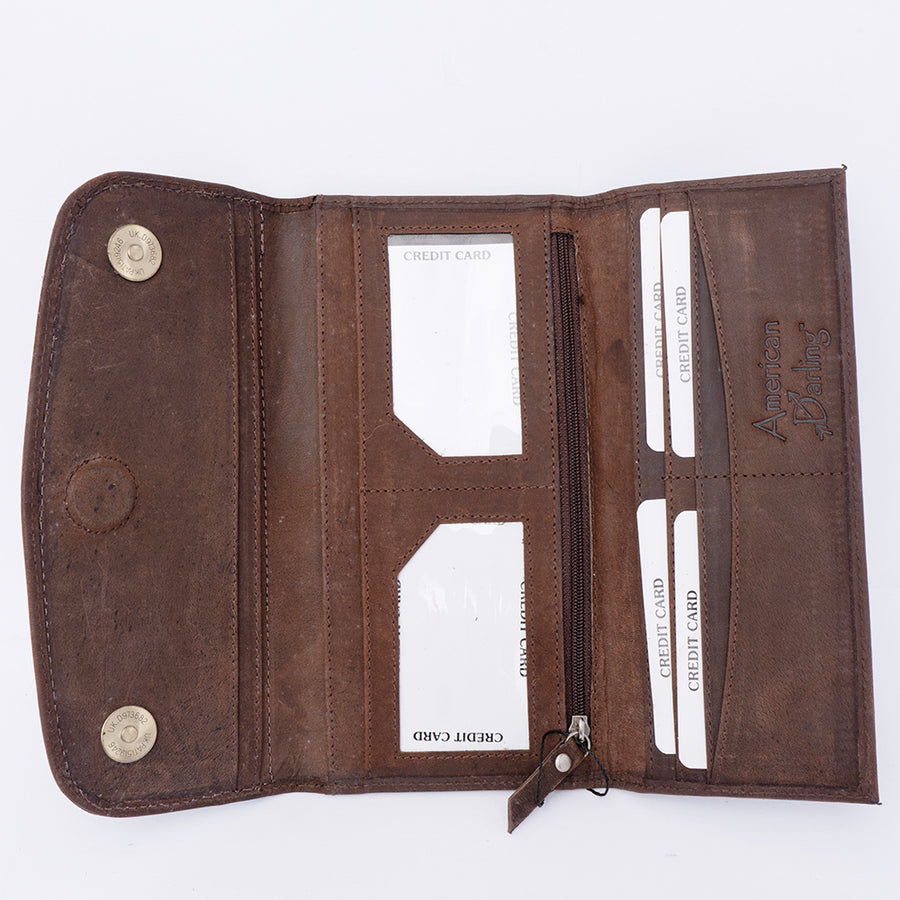 American Darling Wallet Hand Tooled Leather Clutch Vegetable Tanned Western Accessory 4in x 8in
