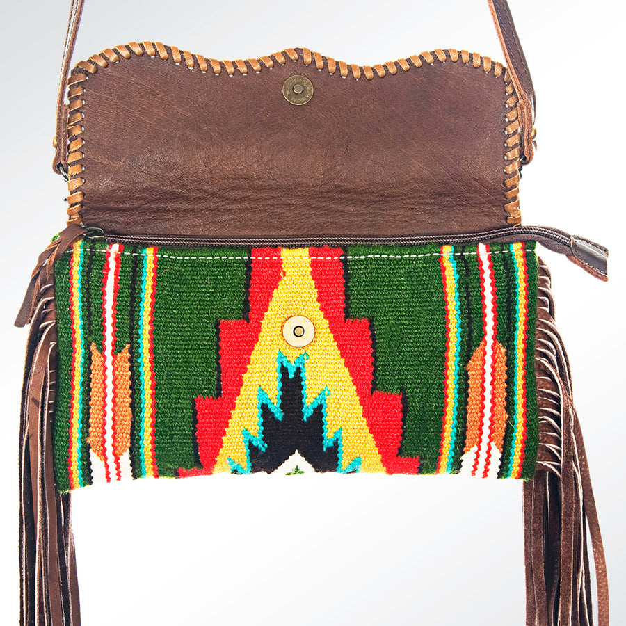 American Darling Small Cross body Bag Hand Woven Saddle Blanket Hair-On Cowhide Western Purse with Fringes and YKK Zipper