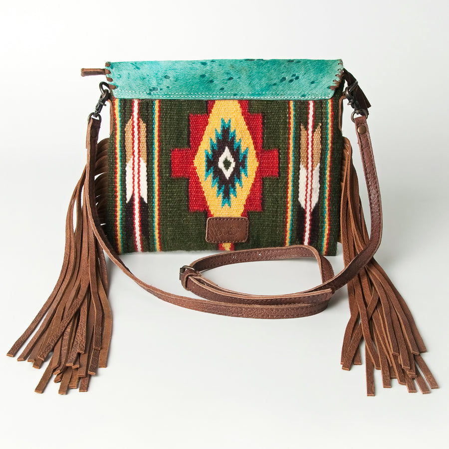 American Darling Cross body Bag Hand Woven Saddle Blanket Hair-On Cowhide Western Purse with Fringes and YKK Zipper