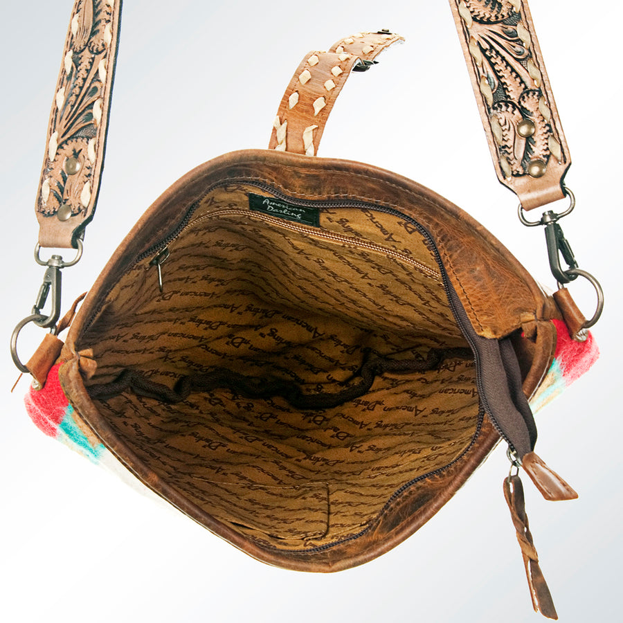 American Darling Tote Bag Hand Tooled Floral Carved Saddle Blanket Genuine Leather Western Purse with YKK Zipper