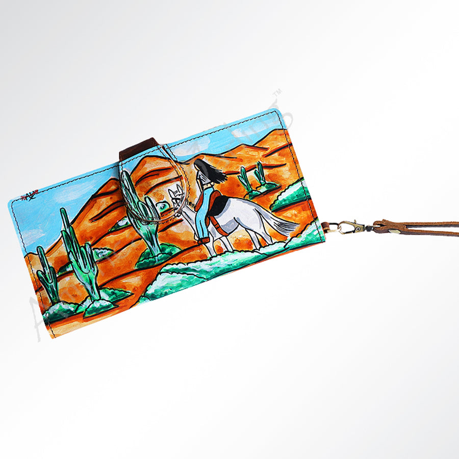 American Darling Hand-Painted Western Leather Wristlet - Uhorse