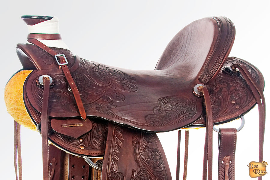 HILASON Western Horse Saddle American Leather Wade Ranch Roping Mahogany | Hand Tooled & For Horses