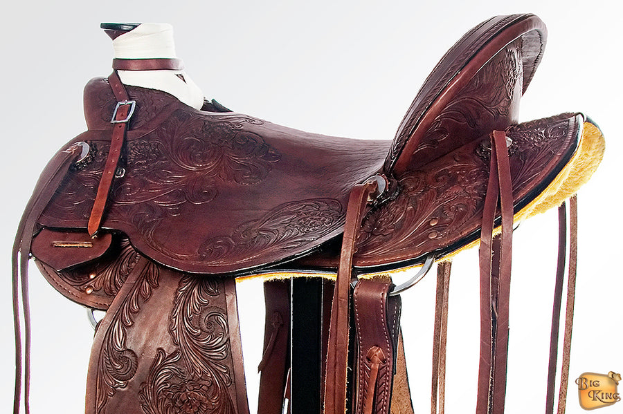 HILASON Western Horse Saddle American Leather Wade Ranch Roping Mahogany | Hand Tooled & For Horses