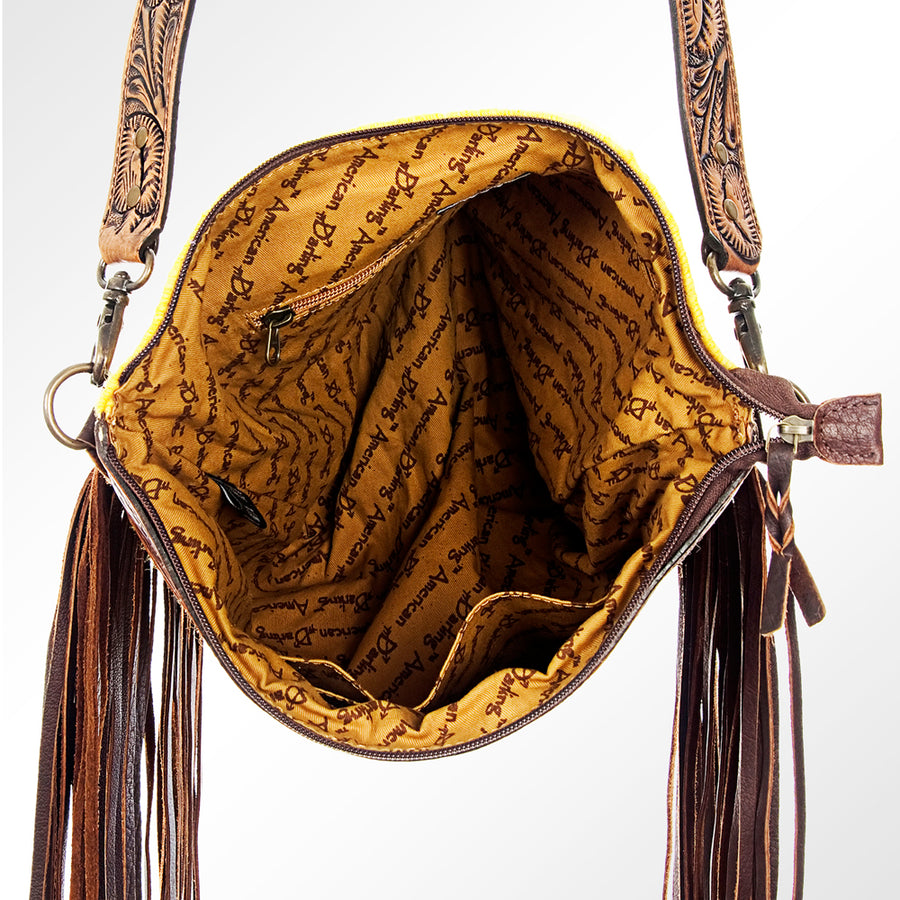 American Darling Signature Cross Body Bag Hand Tooled Floral Carved Leather Woven Saddle Blanket Fringes Genuine Leather